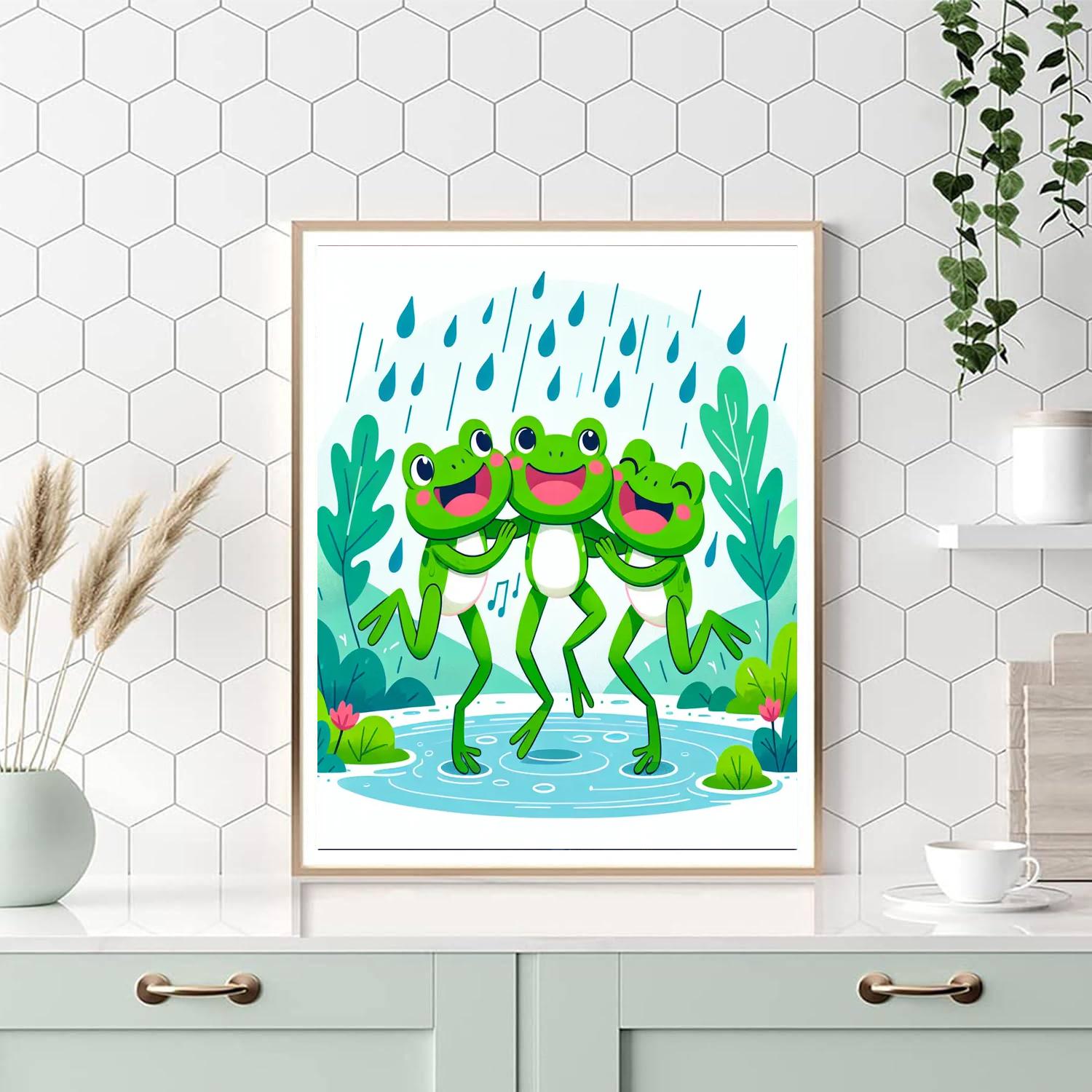 Frogs' Happy Dance In The Rain Paint By Numbers Kits