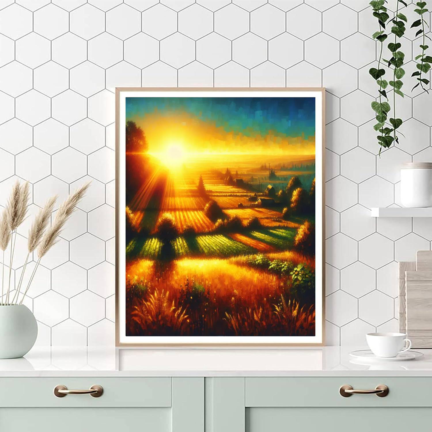 Golden Hour Fields Paint By Numbers Art