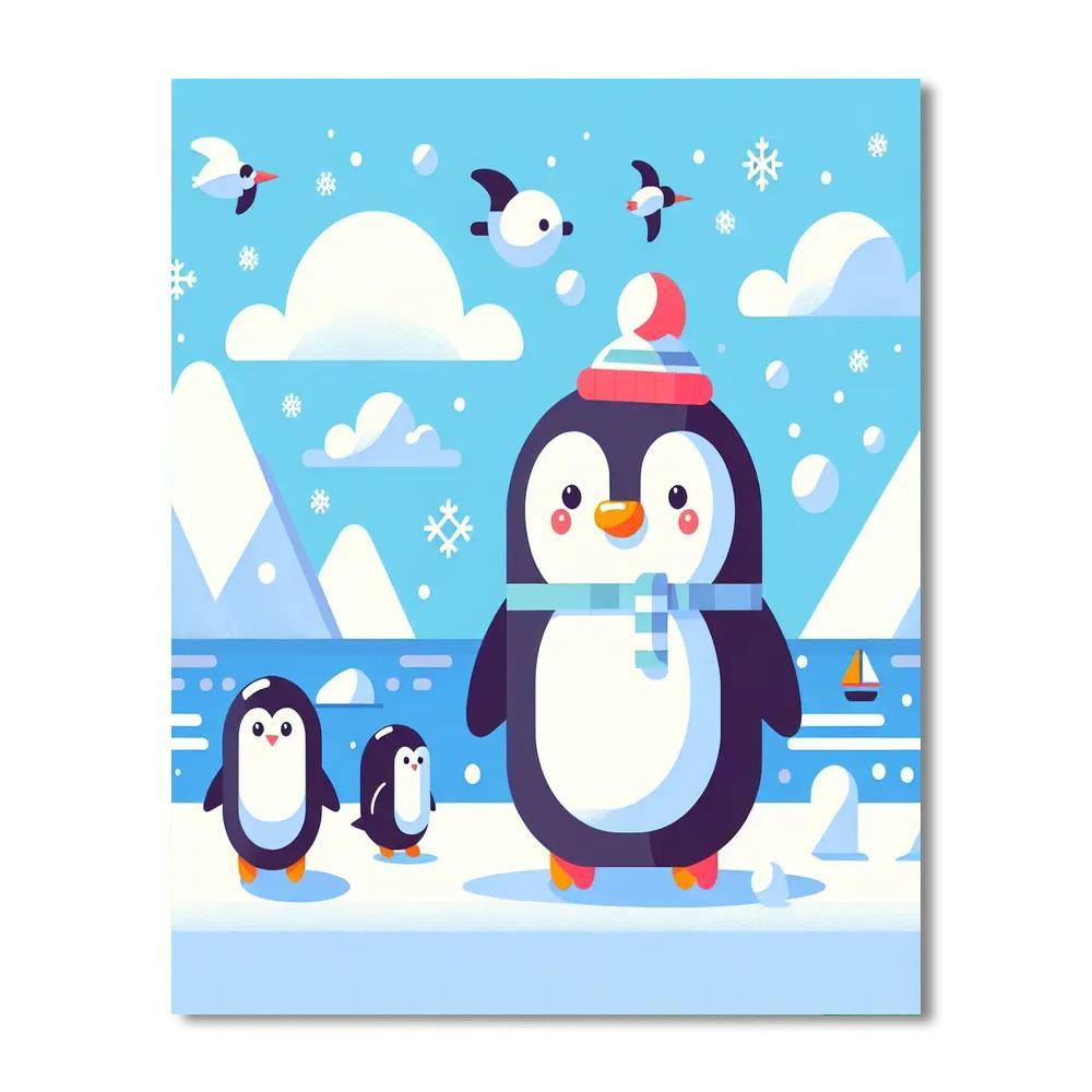 Penguin's Arctic Adventure Paint By Numbers Art