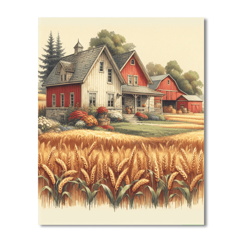 Rustic Farmhouse View Painting Number Kit