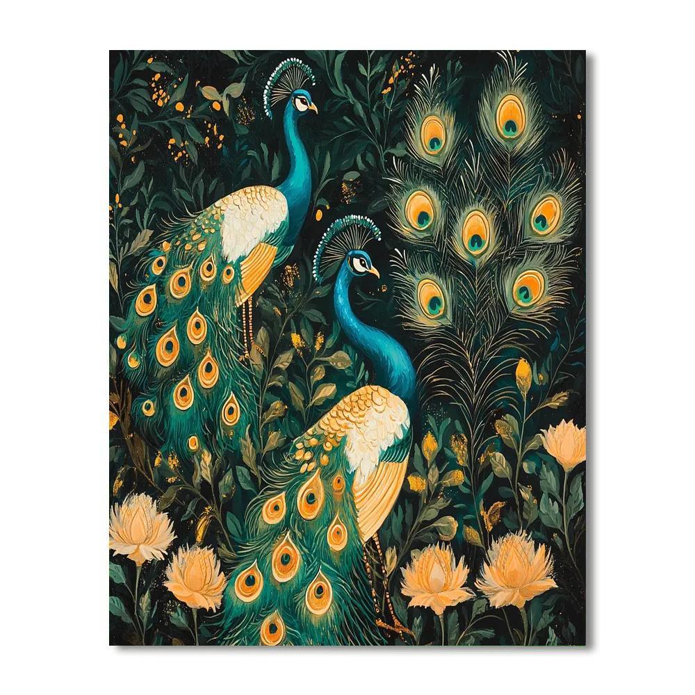 Nandalal Bose Inspired Ethereal Peafowl Harmony  Painting Number Kit