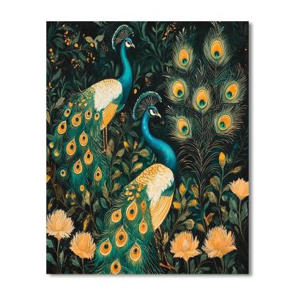 Nandalal Bose Inspired Ethereal Peafowl Harmony  Painting Number Kit