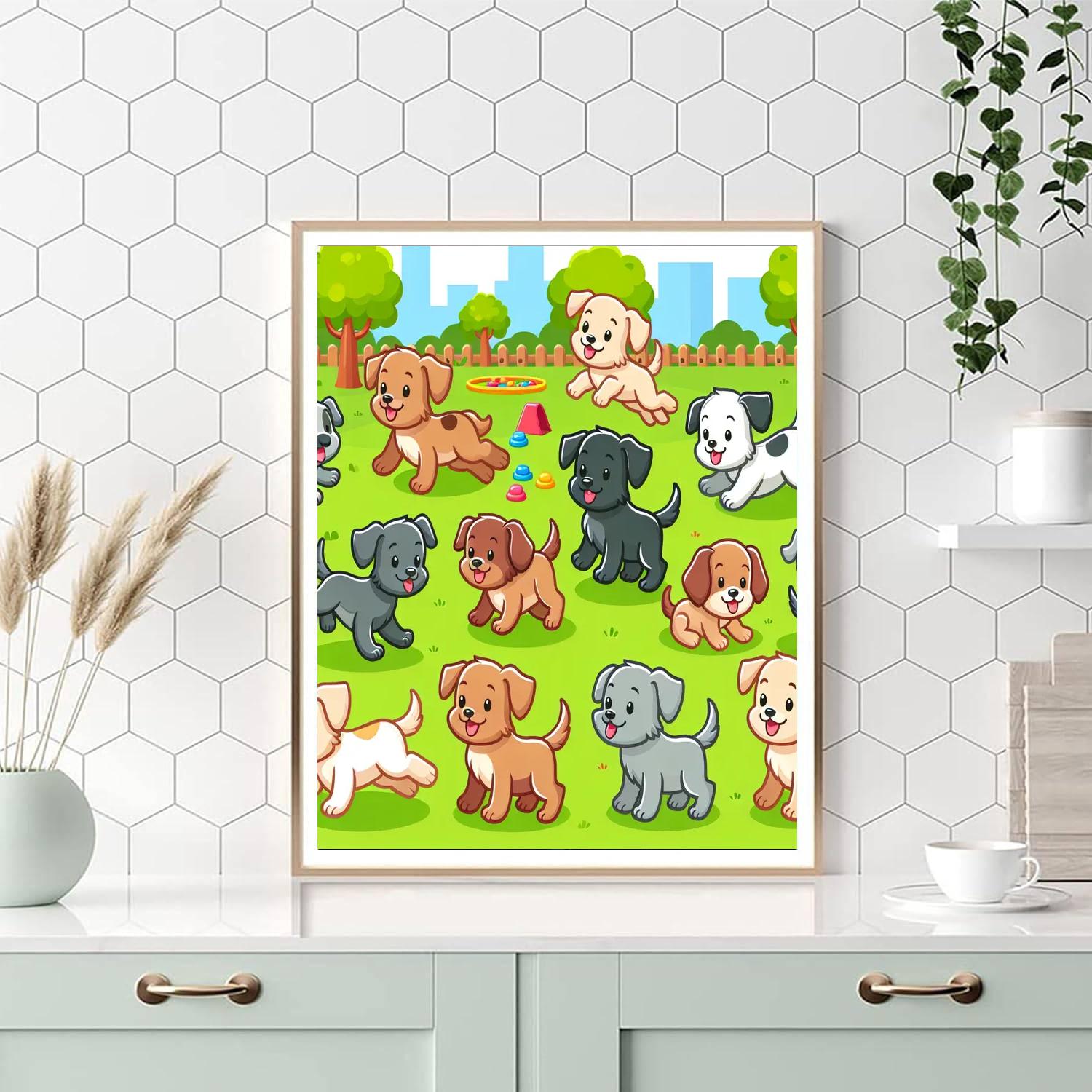 Playful Puppy's Park Number Painting