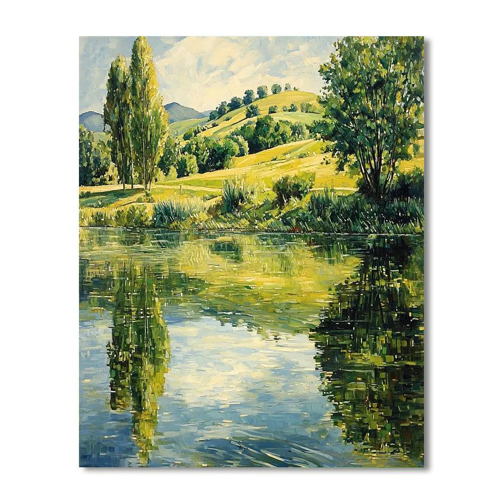 Paul Cézanne Inspired Dreamy Waterscape Reflection  Number Painting