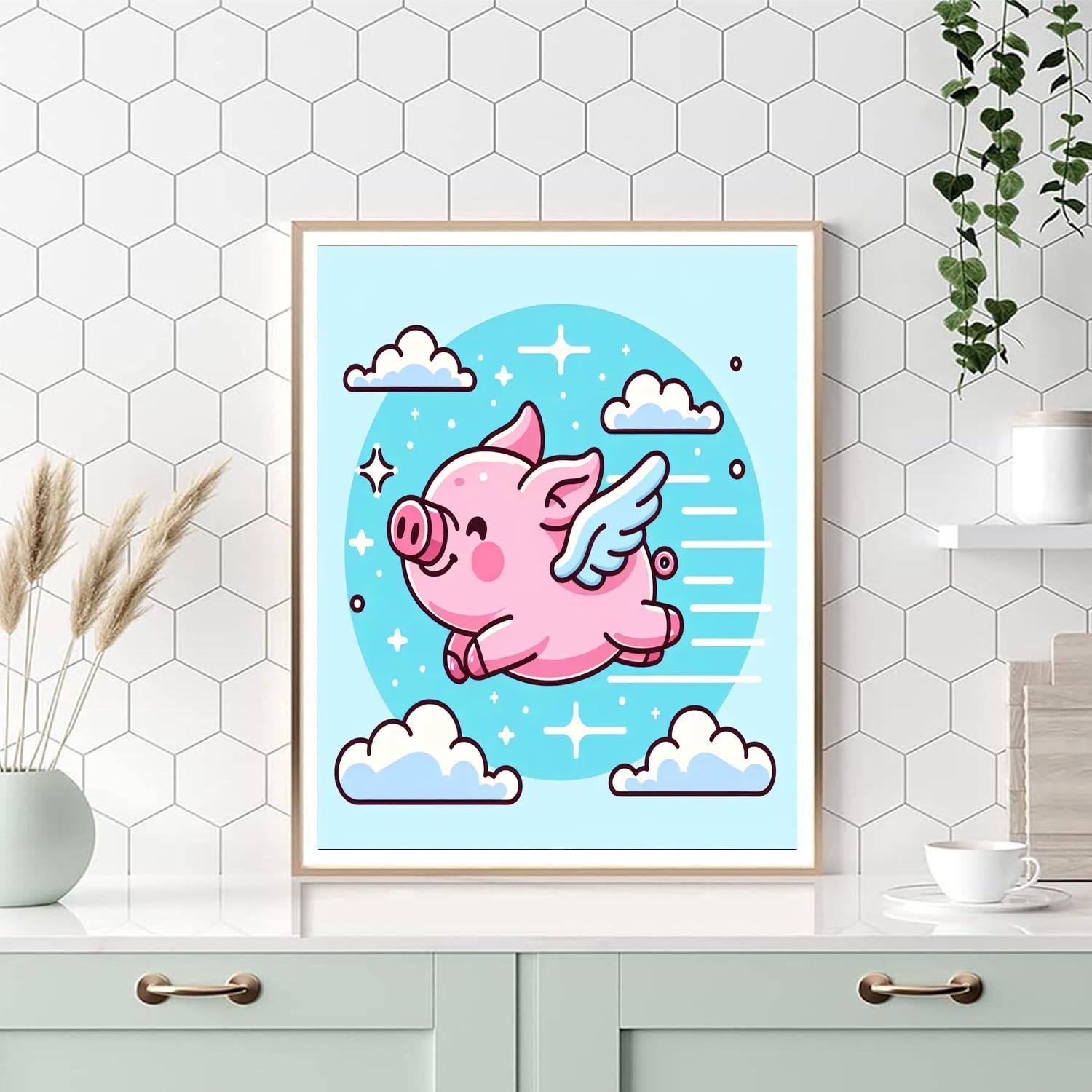 Funny Flying Pig Painting Number Kit