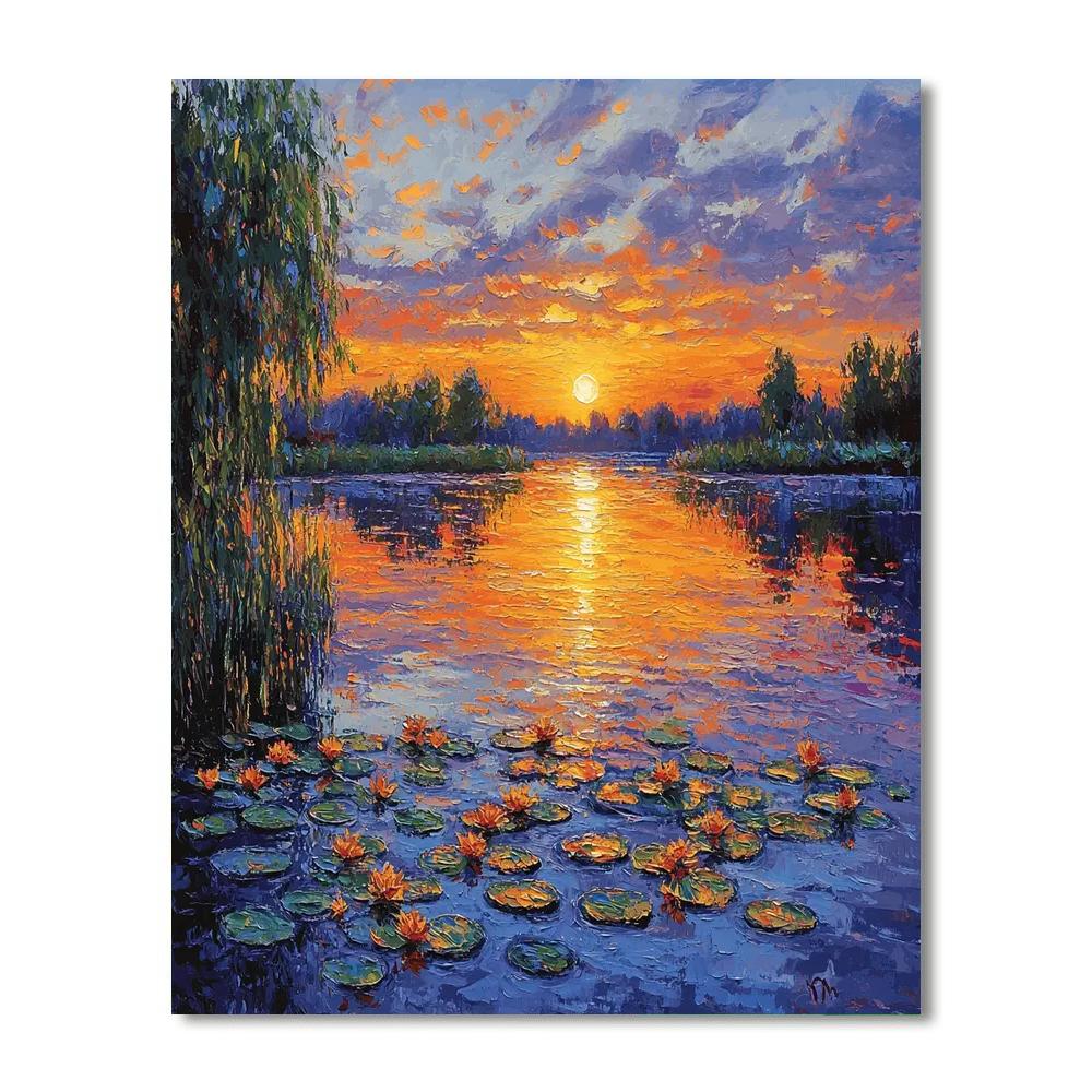 Claude Monet Inspired Tranquil Evening Lake  Number Painting