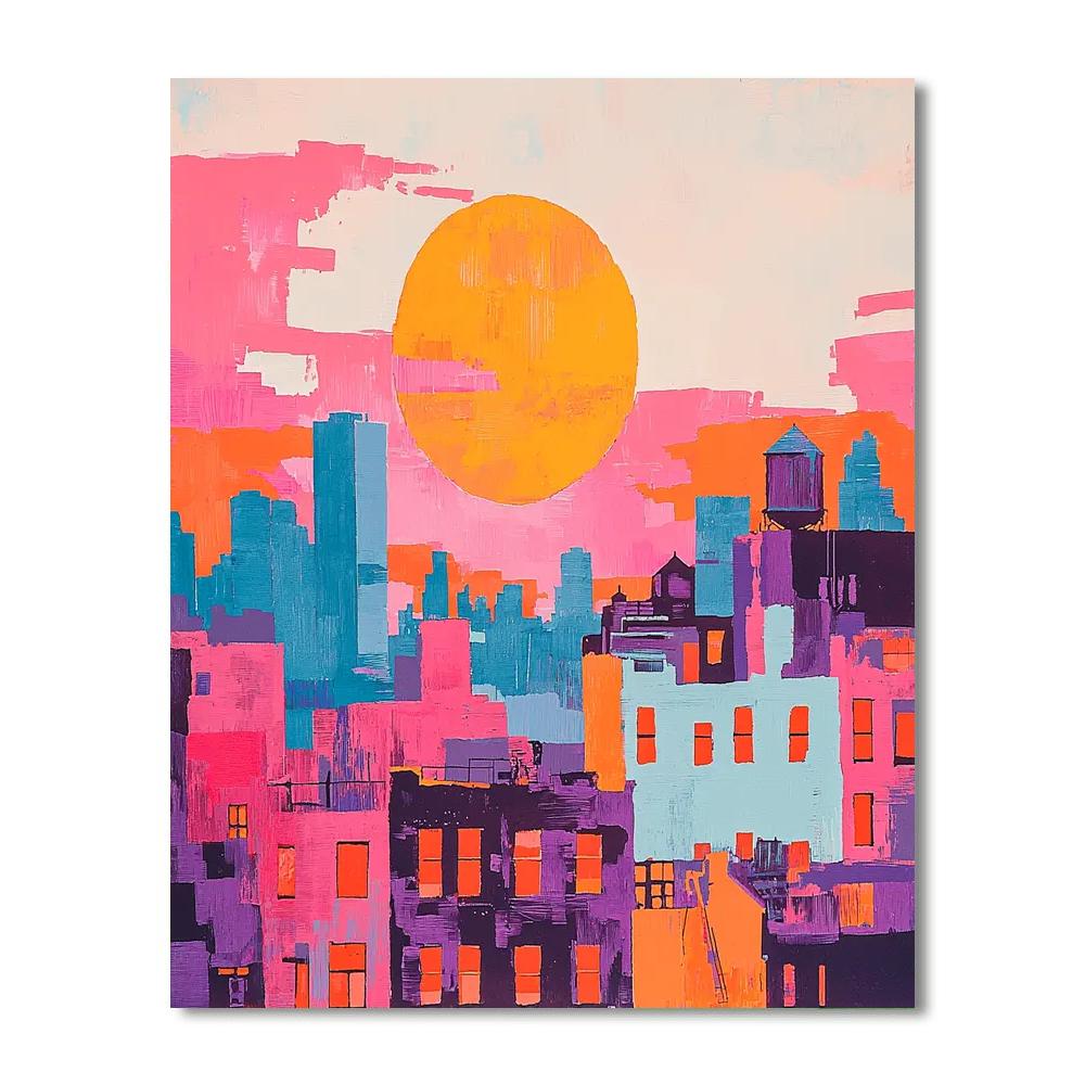 Hockney Inspired Colorful Urban Sunset  Paint By Numbers