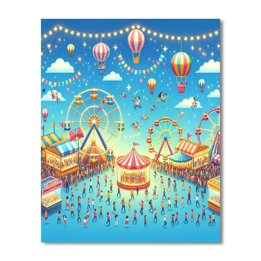 Playful Carnival Scene Paint By Numbers Art