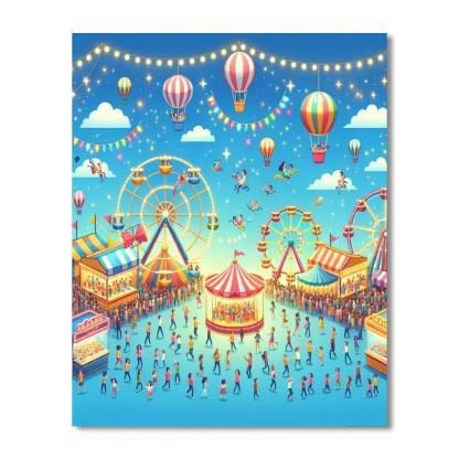 Playful Carnival Scene Paint By Numbers Art