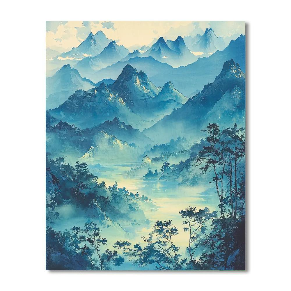 Utagawa Hiroshige Inspired Misty Mountain Echoes  Paint By Number