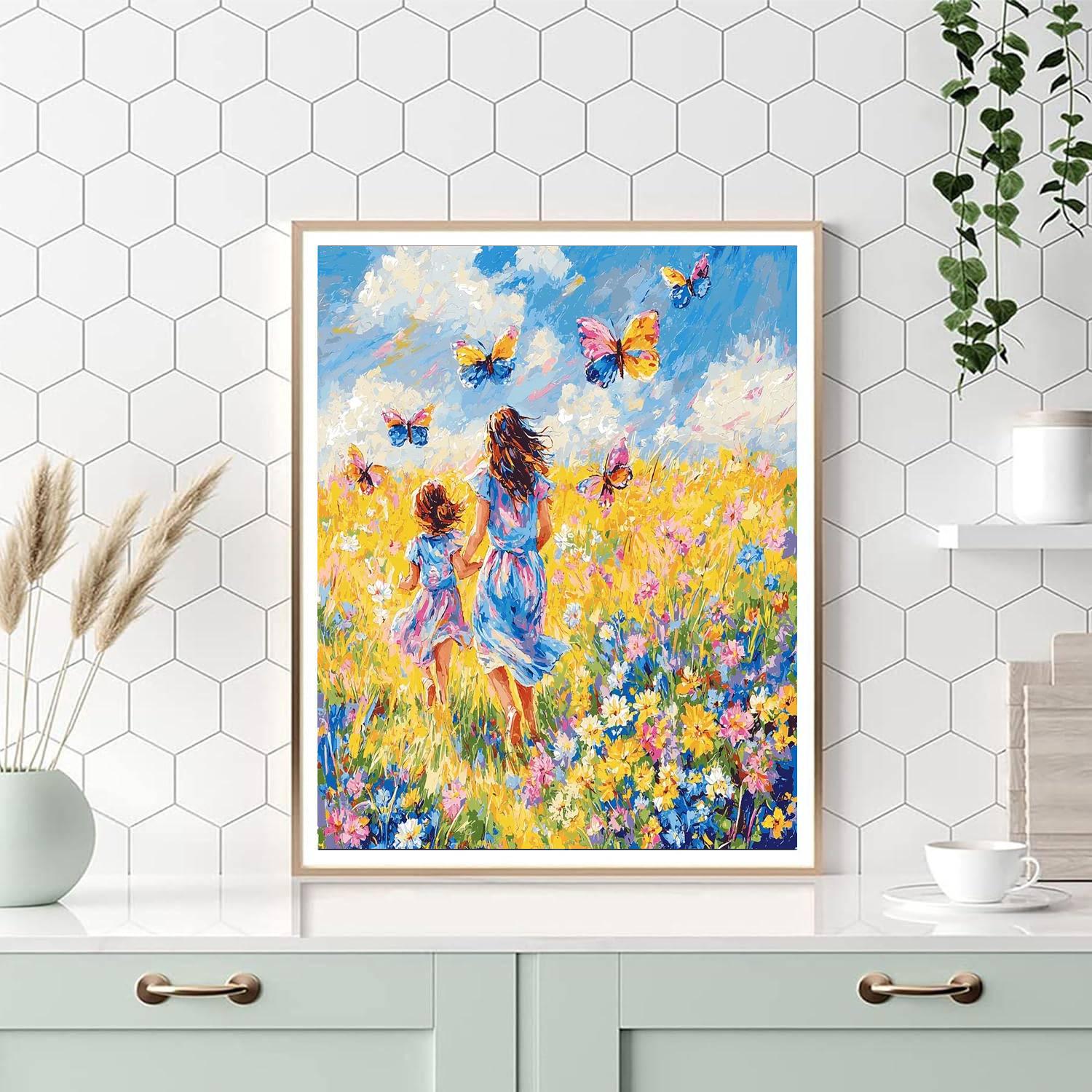 Chasing Butterflies With Mom Number Painting
