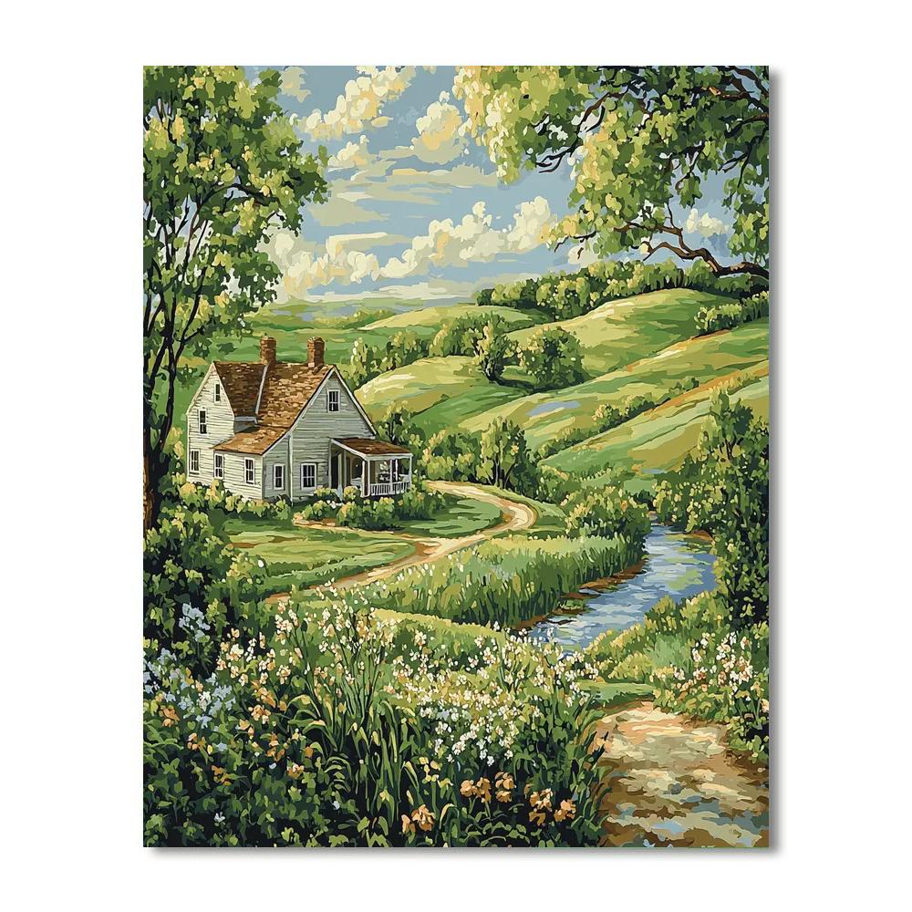 Wood Inspired Charming Farmhouse View  Number Painting