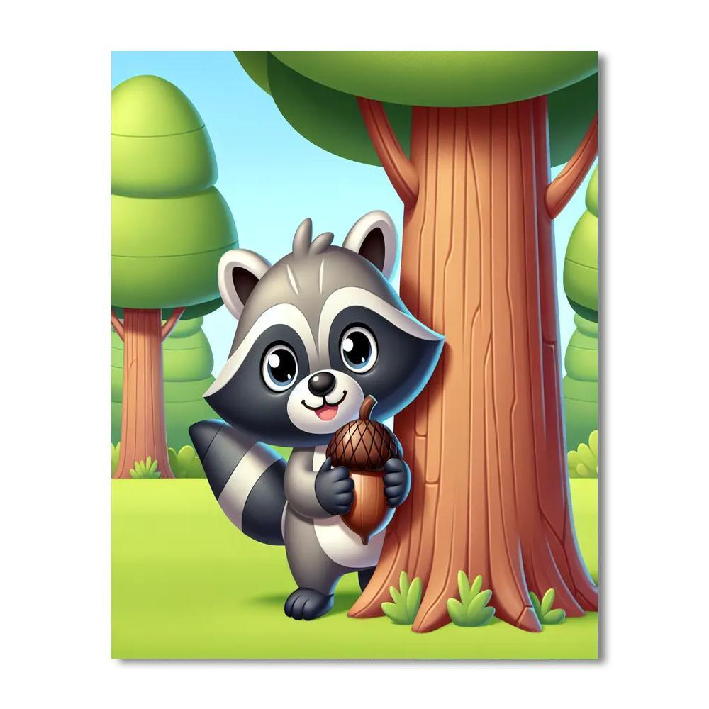 Happy Raccoon Paint By Numbers Art