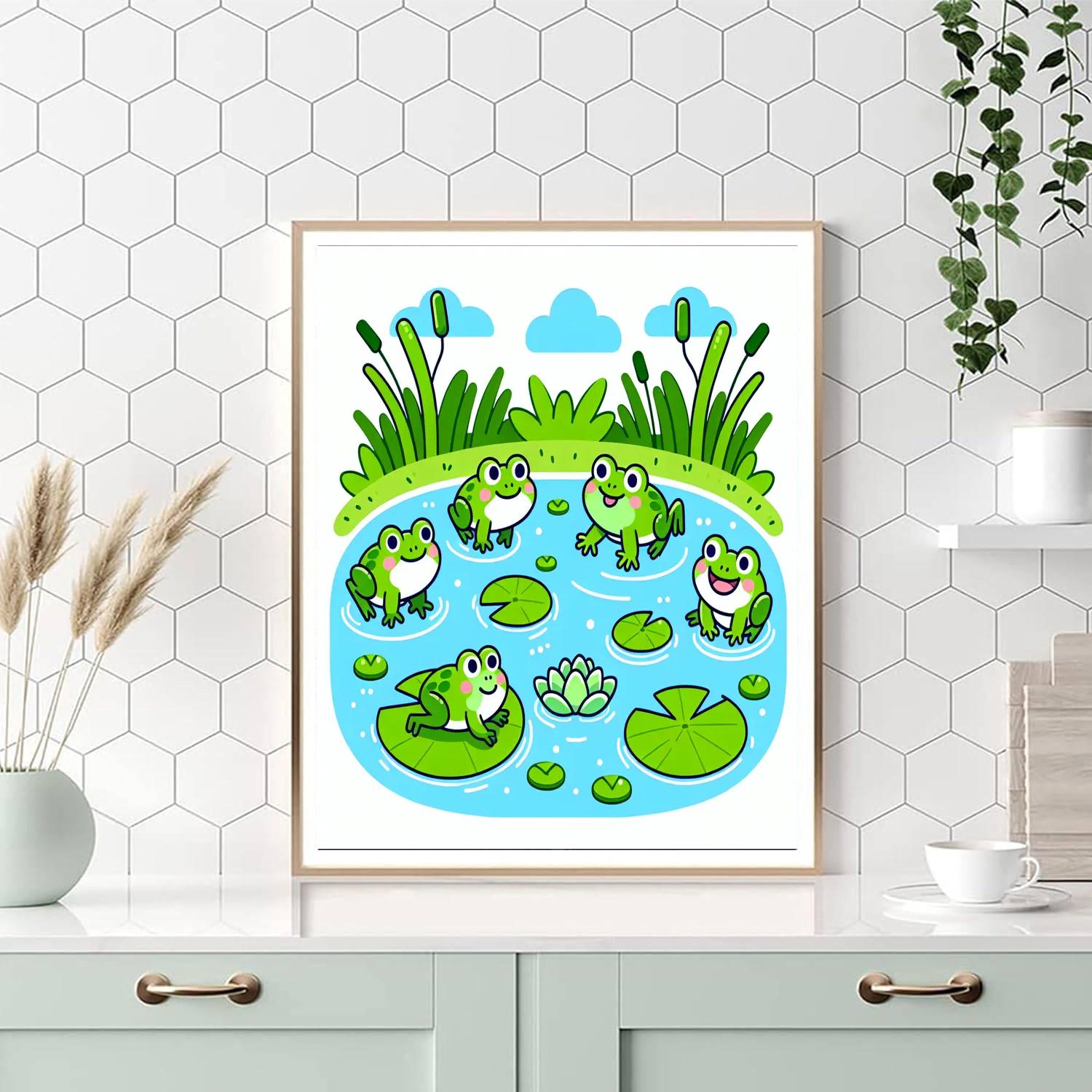 Friendly Frogs' Pond Party Paint By Numbers Art