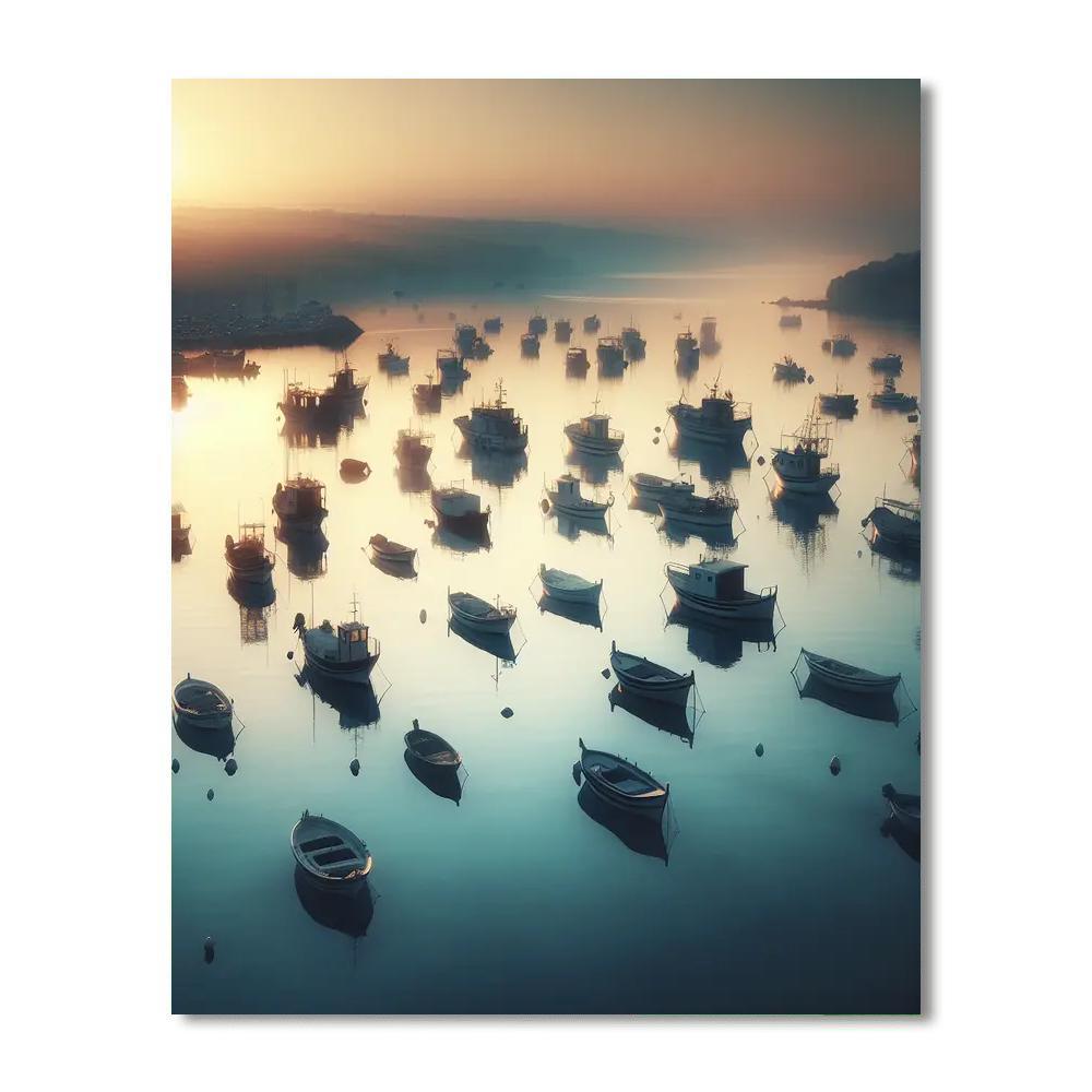 Misty Harbor Dawn Painting Number Kit