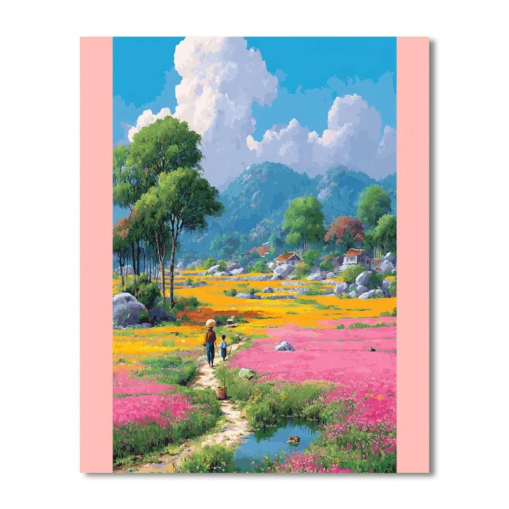 A Day In The Flower Field Painting Number Kit