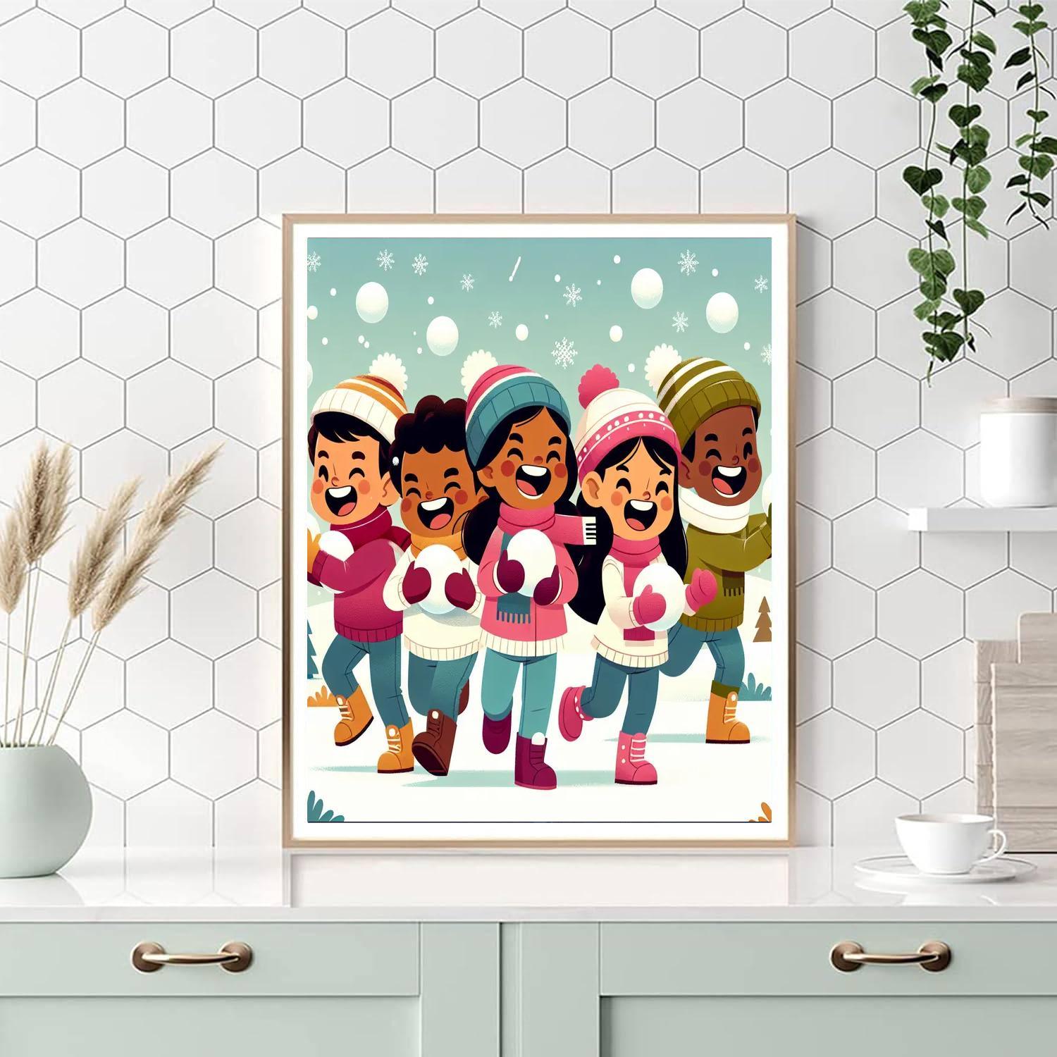 Playful Snowball Fight Paint By Number