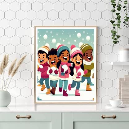 Playful Snowball Fight Paint By Number