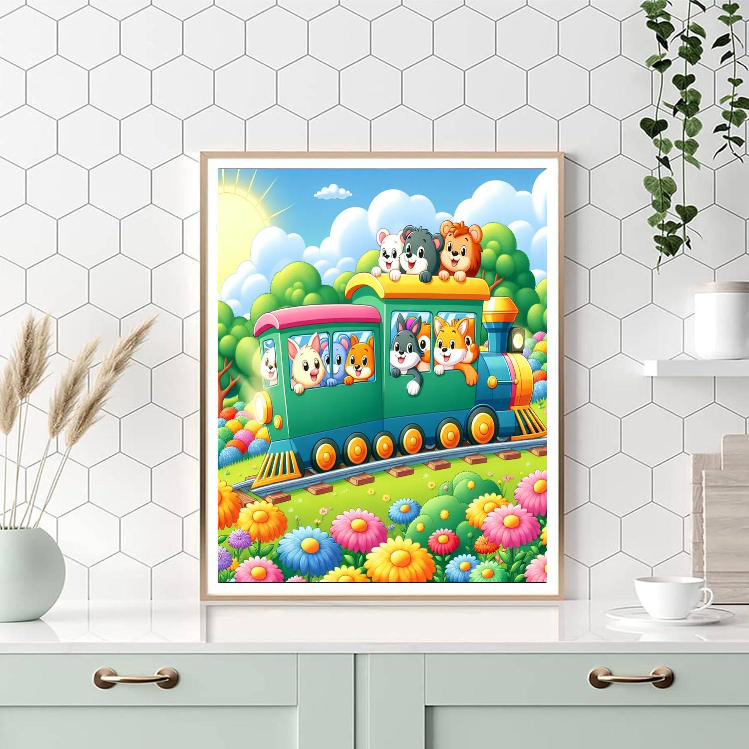Cheerful Animal Train Paint By Number