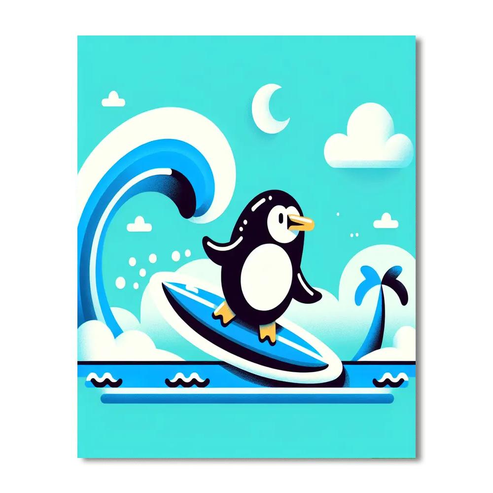 Surfing Penguin Beach Day Painting By Numbers Kit