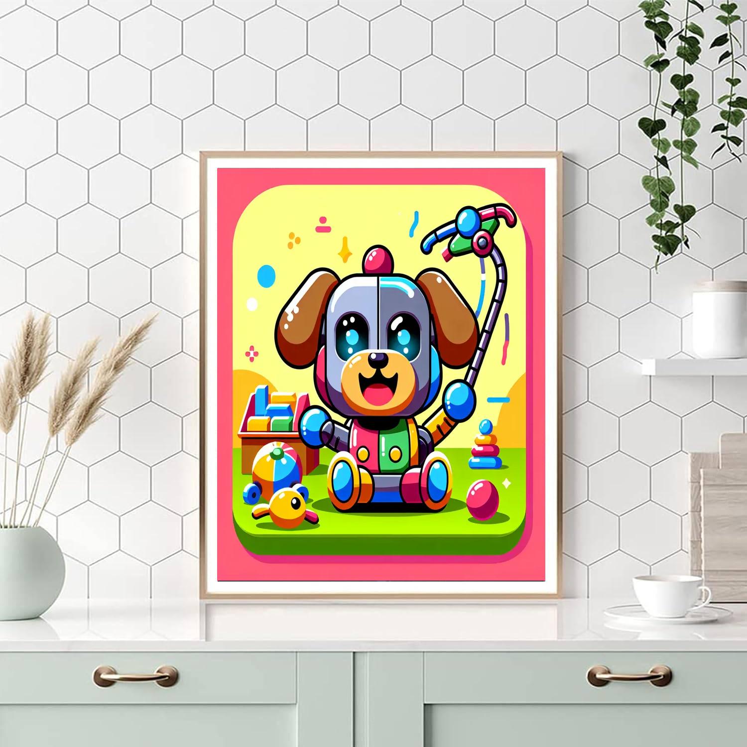 Excited Robot Dog Paint By Numbers Kits