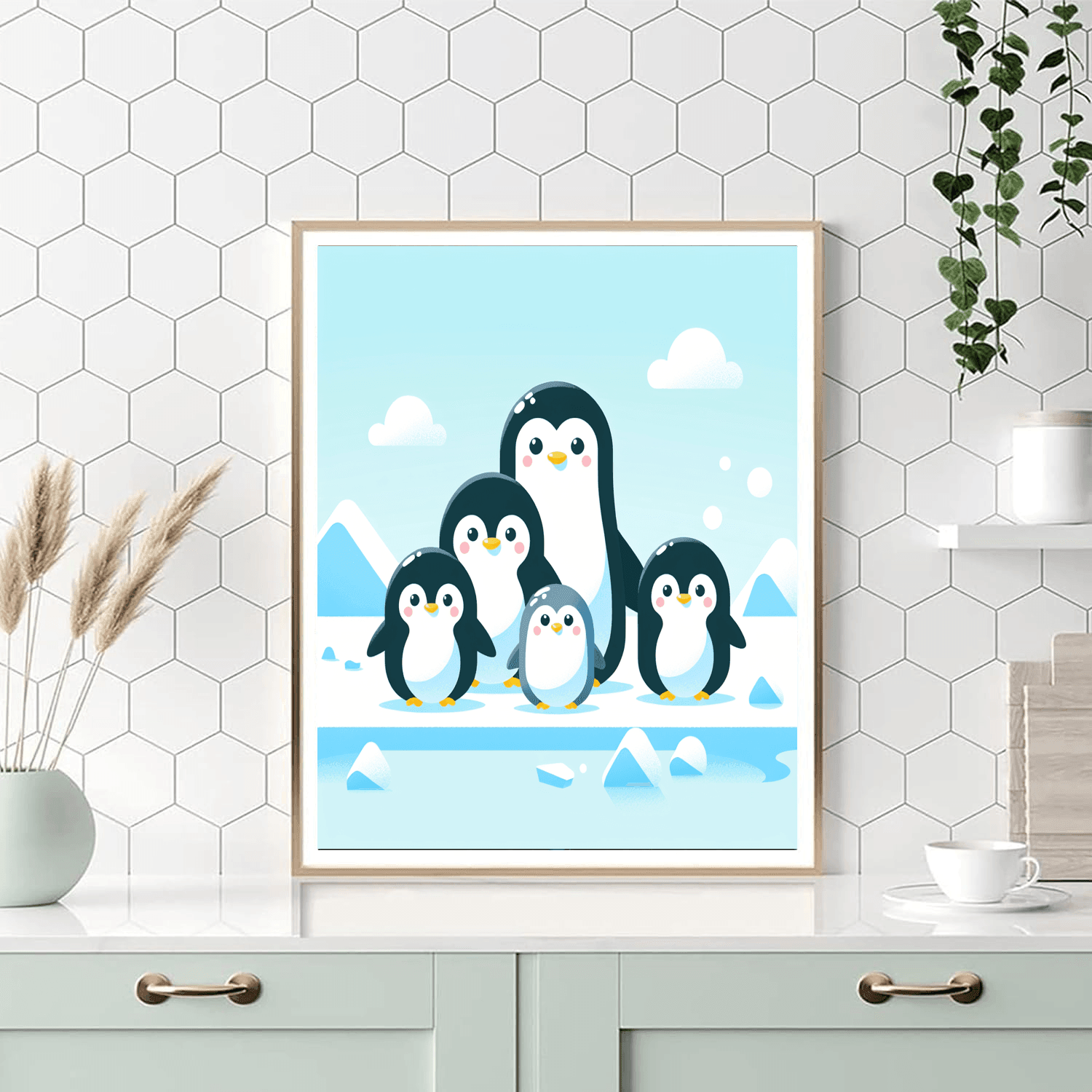 Friendly Penguin Family Paint By Numbers Art