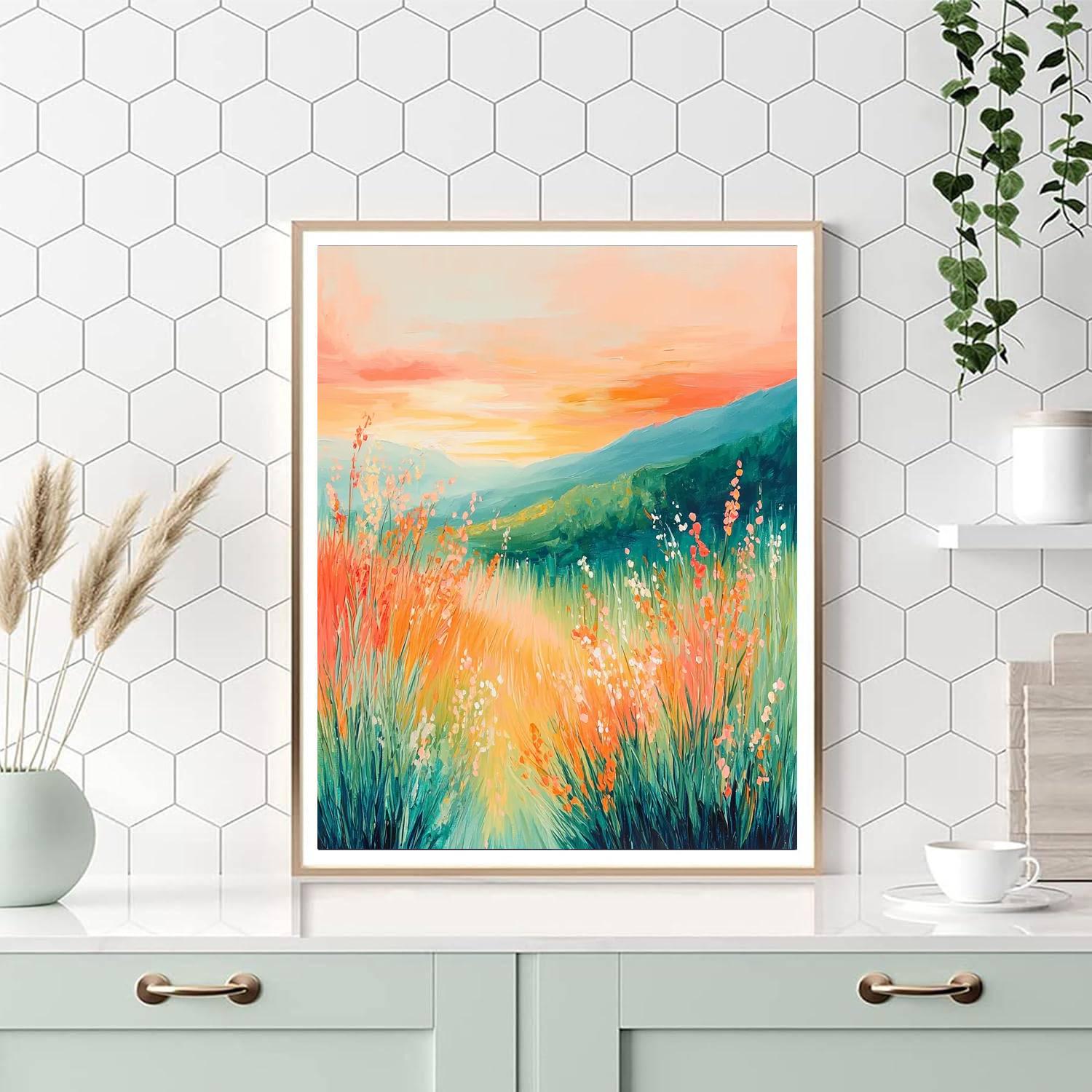 Leonardo Da Vinci Inspired Sunset Meadow  Paint By Number