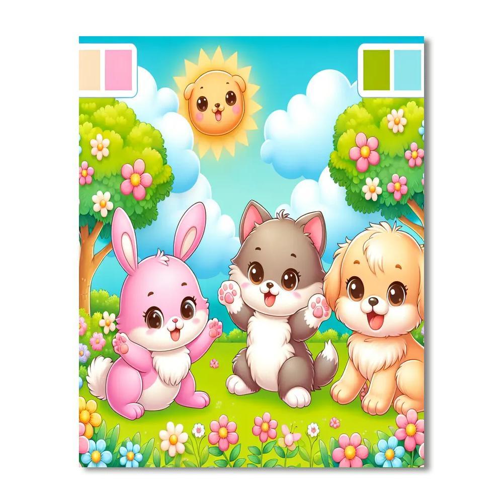 Animal Friends At Play Paint By Numbers Art