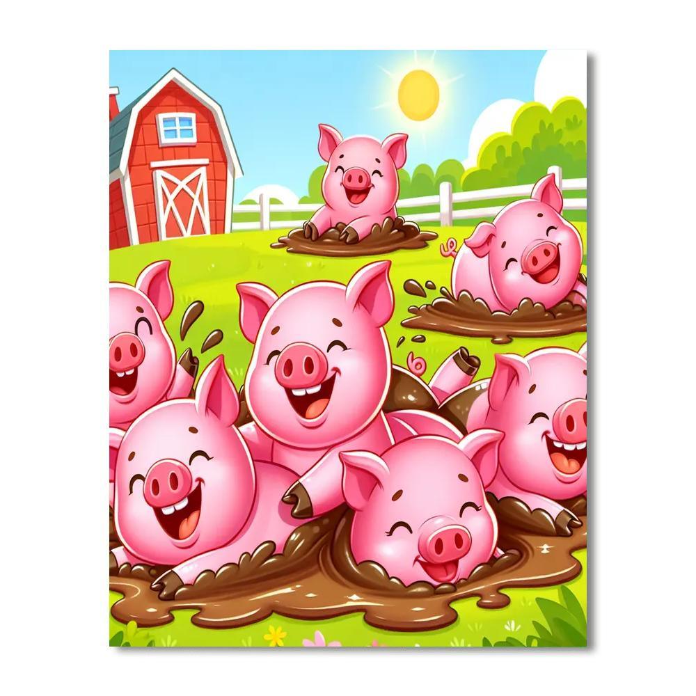 Playful Pigs Paint By Numbers Art