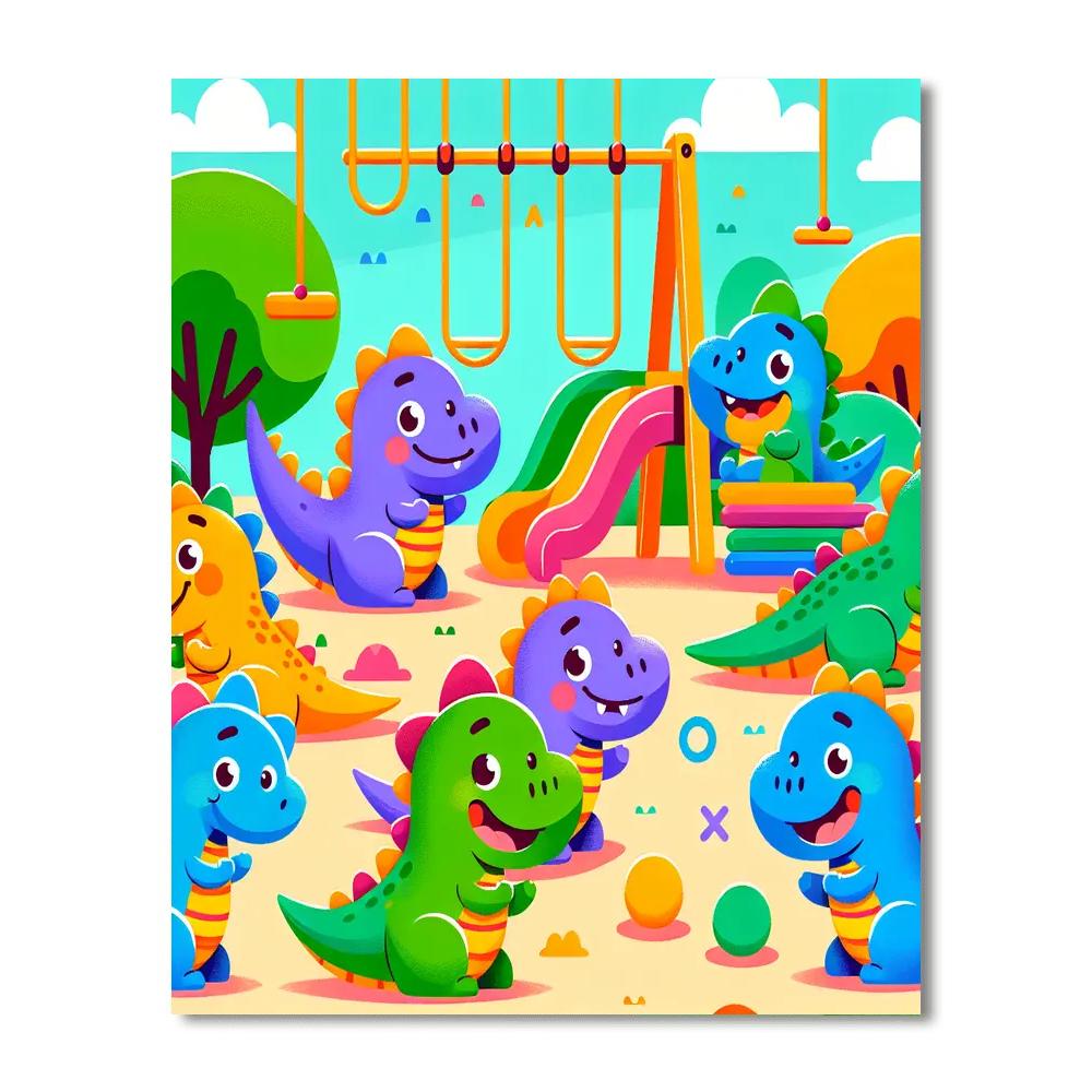 Friendly Dinosaurs At Play Paint By Number