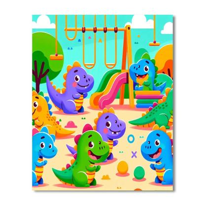 Friendly Dinosaurs At Play Paint By Number