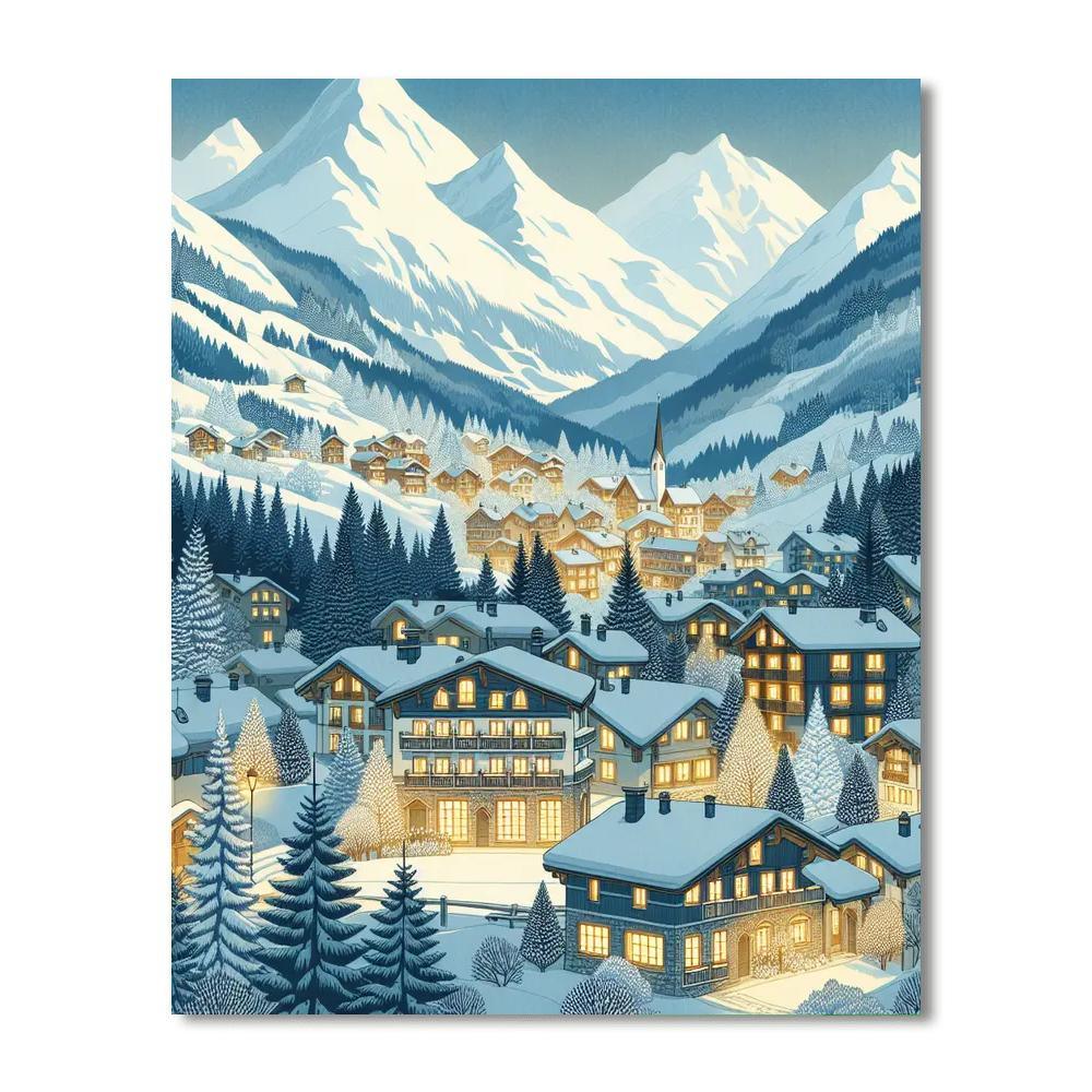 Quaint Alpine Village Number Painting