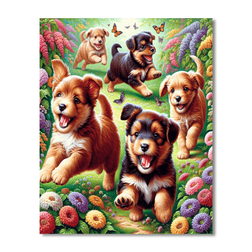 Playful Puppy Paradise Paint By Number