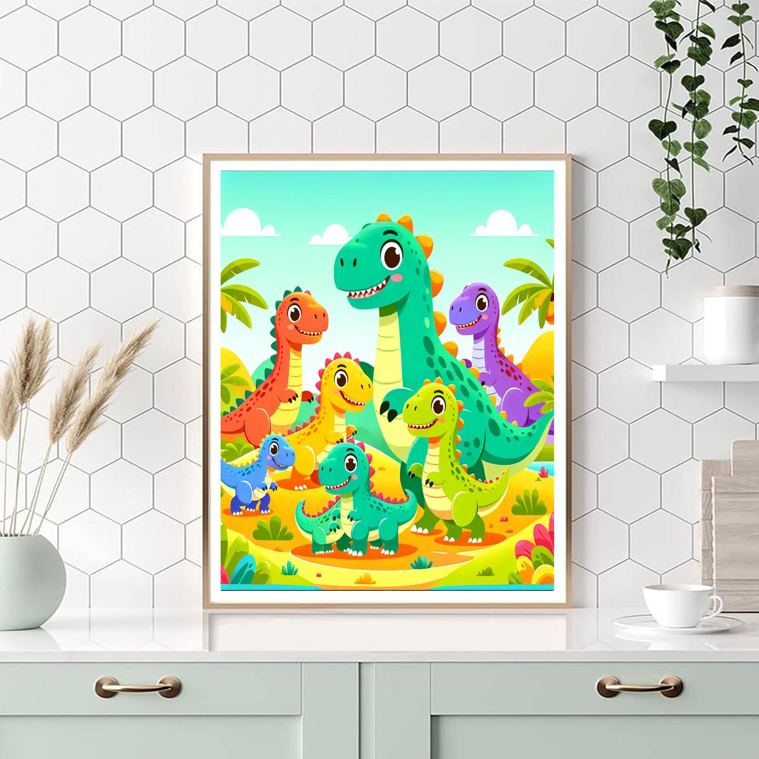 Colorful Dinosaur Family Paint By Numbers Kits