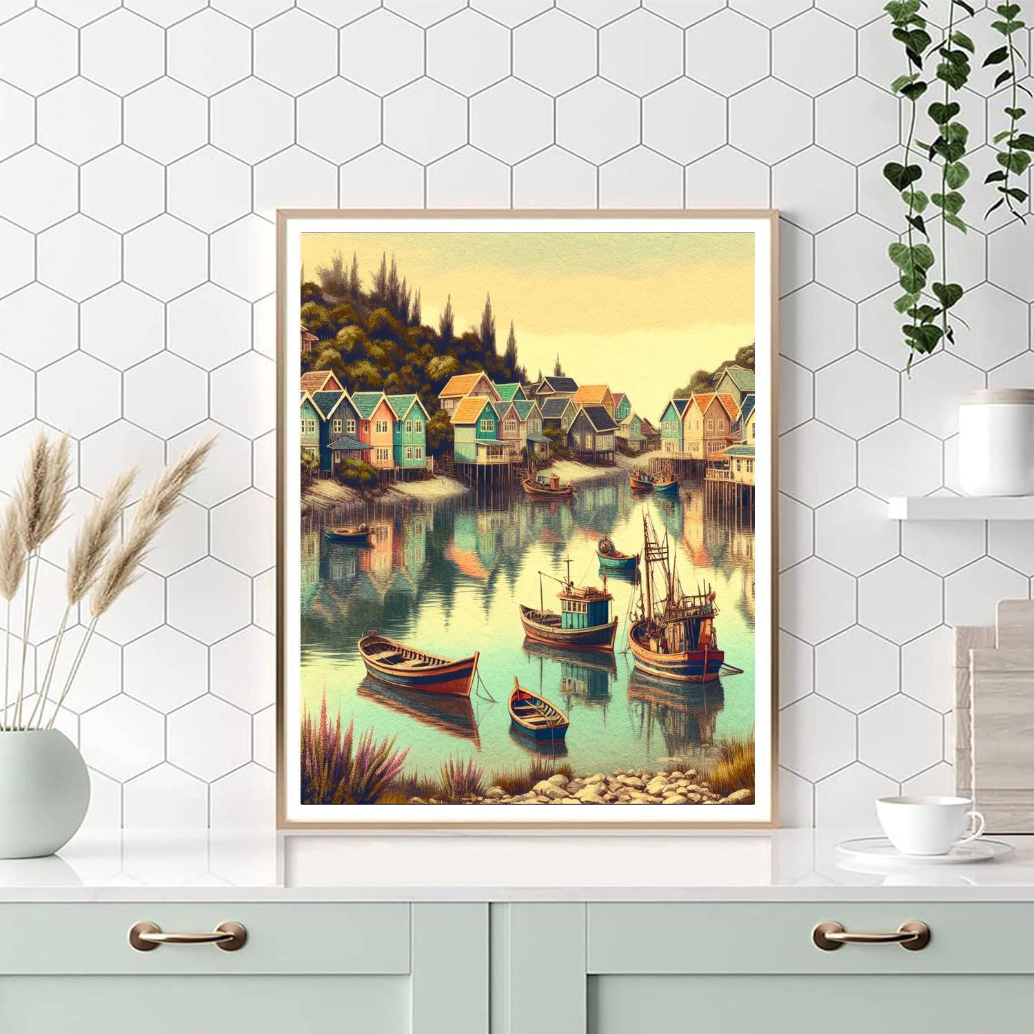 Nostalgic Seaside Village Paint By Number
