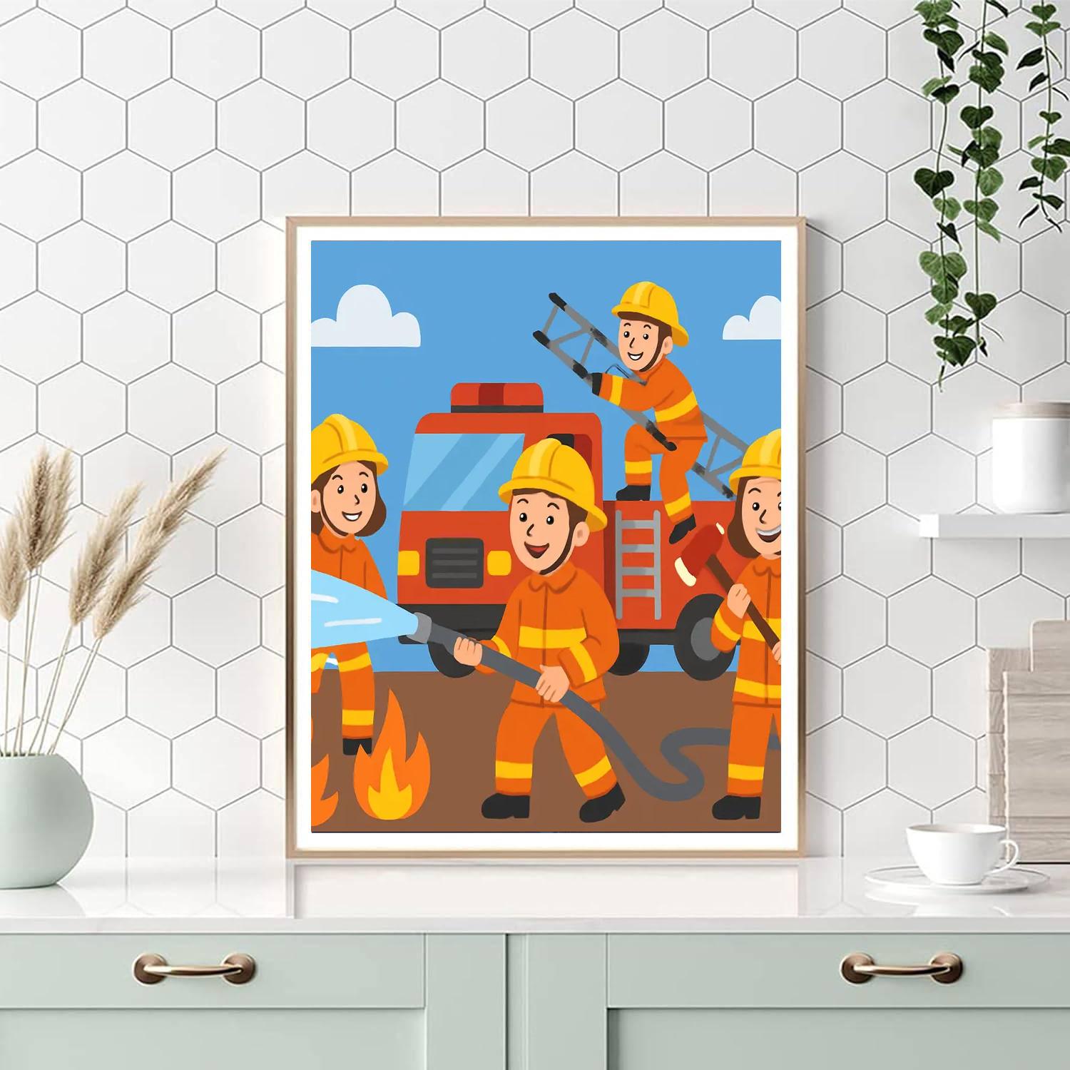 Happy Firefighters Paint By Numbers Art