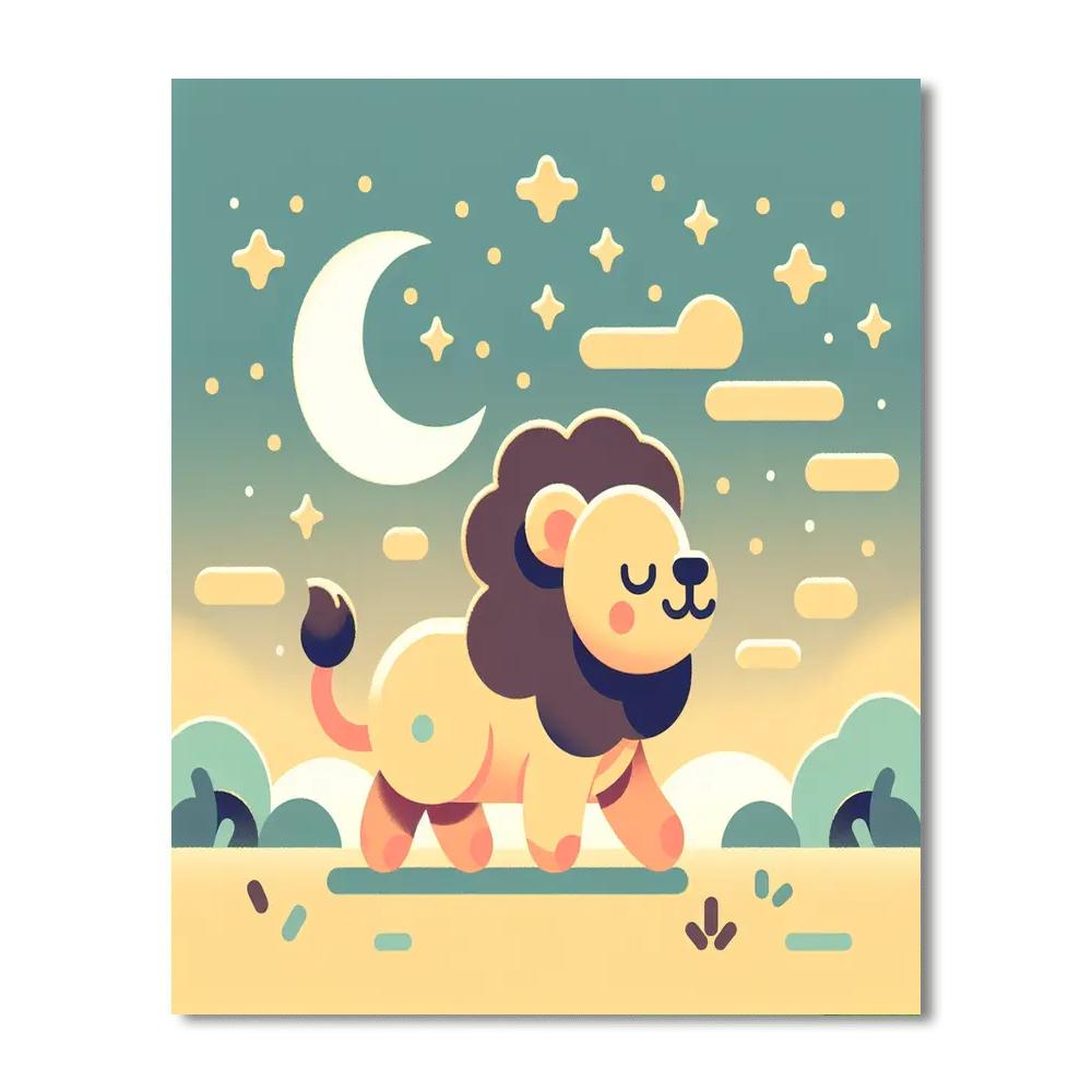 Lunar Lion's Moonlit Stroll Painting Number Kit