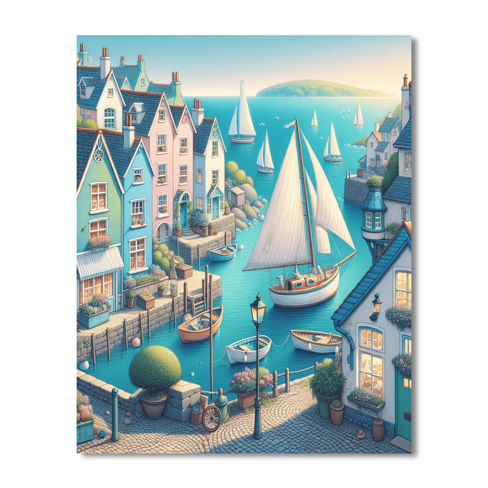 Whimsical Seaside Village Number Painting