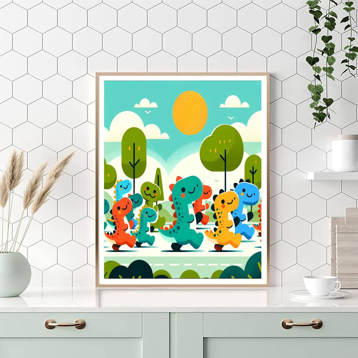 Energetic Dinosaur Parade Paint By Numbers Kits