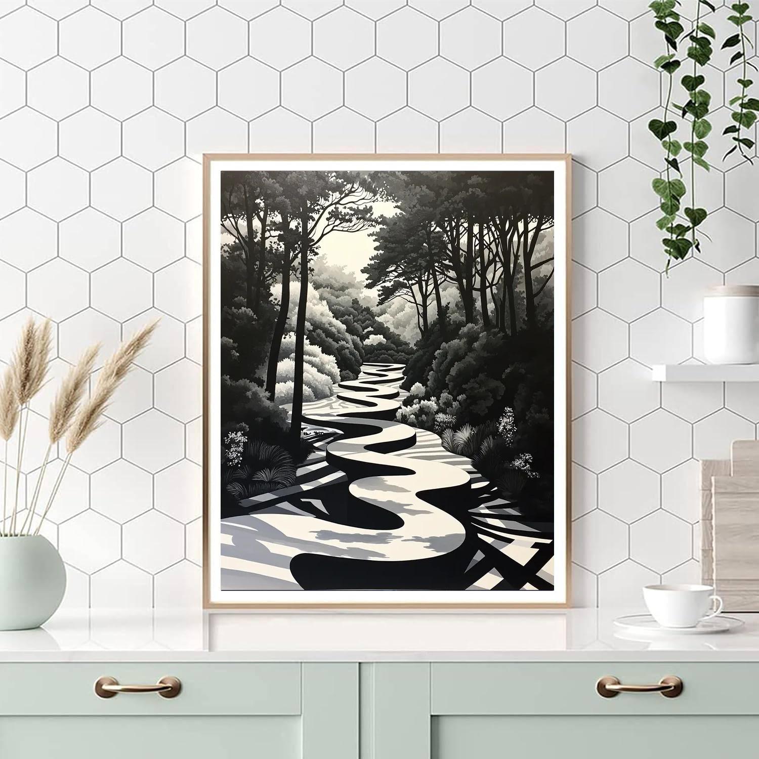 M.C. Escher Inspired Paradoxical Garden  Number Painting