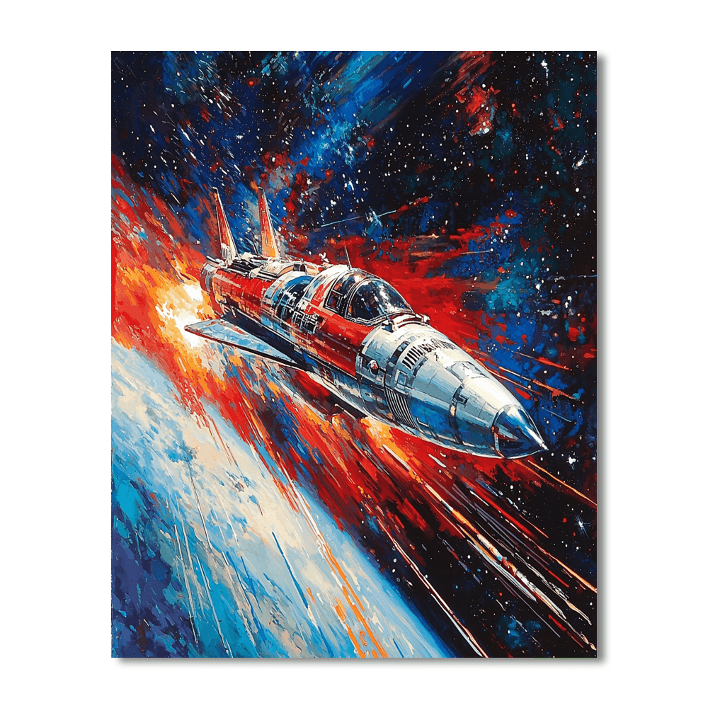Robert McCall Inspired Retro Galactic Journey  Paint By Color