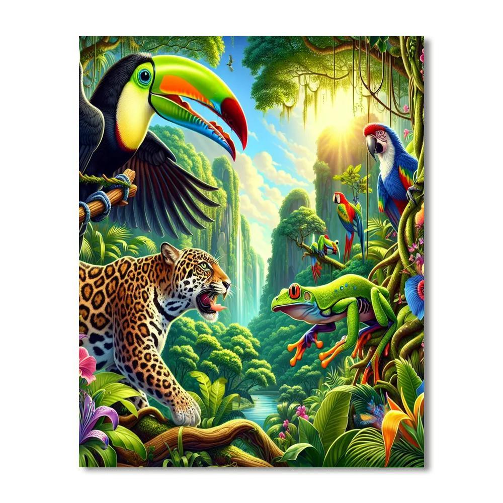 Colorful Jungle Frolic Painting Number Kit