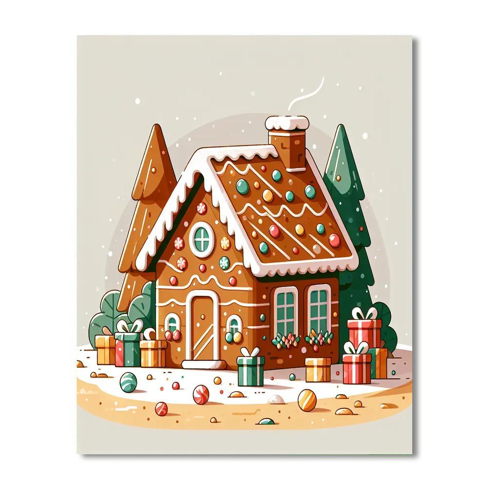 Cheerful Gingerbread House Paint By Numbers Art