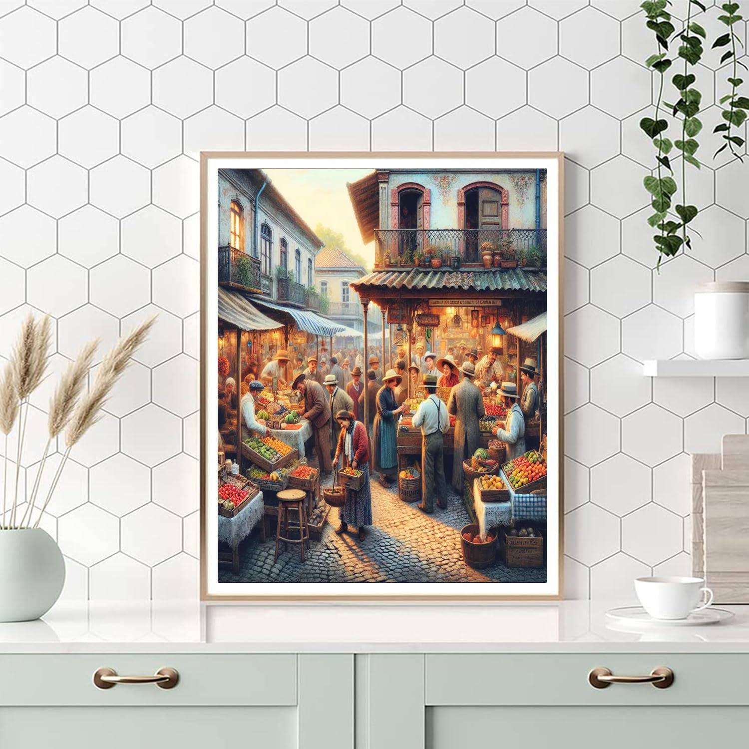 Nostalgic Street Market Paint By Numbers Art
