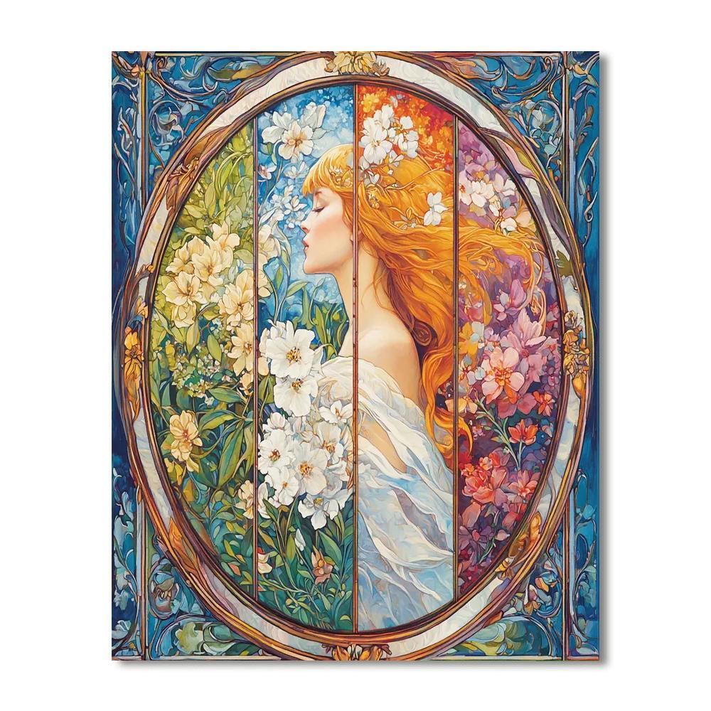 Alphonse Mucha Inspired Harmonious Seasons  Painting Number Kit