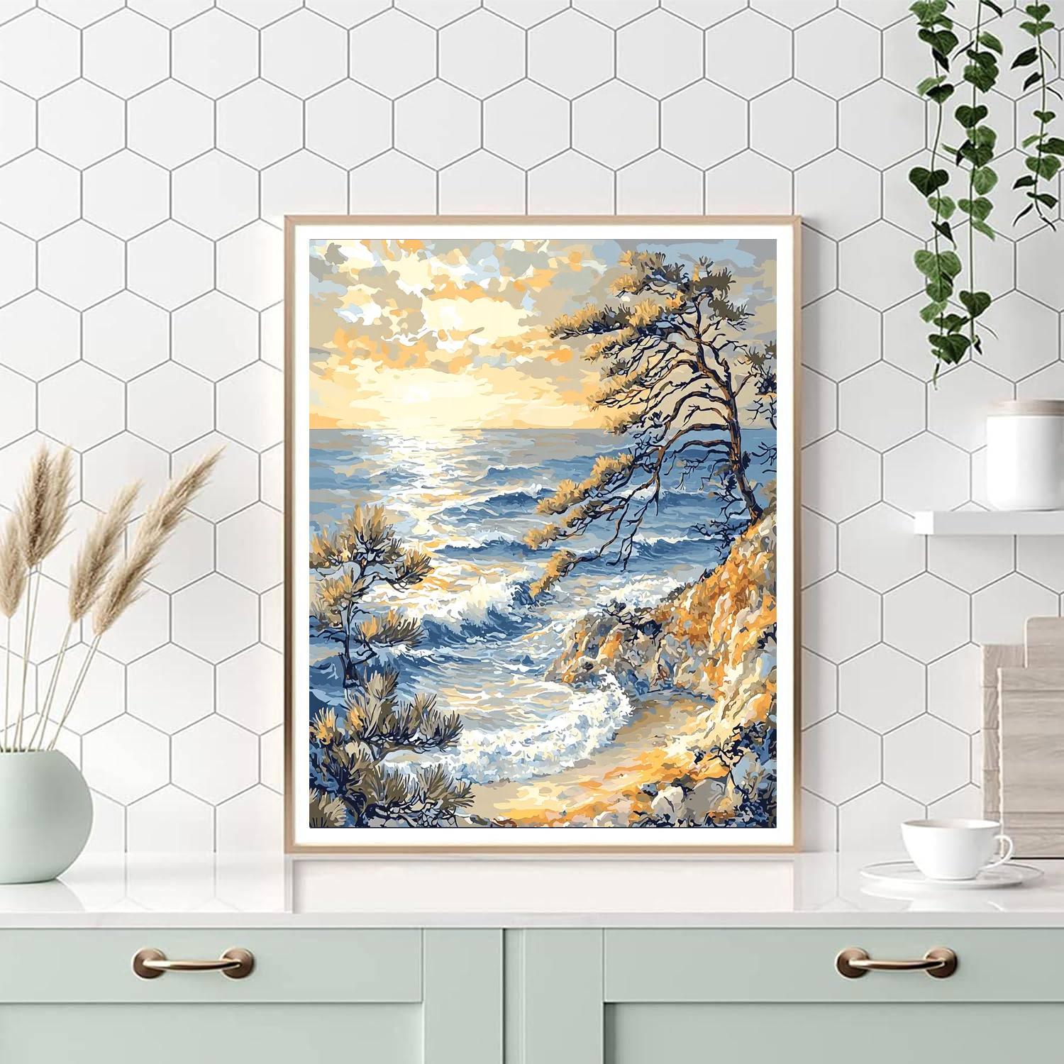 Utagawa Hiroshige Inspired Whispering Pines And Tranquil Sea  Number Painting