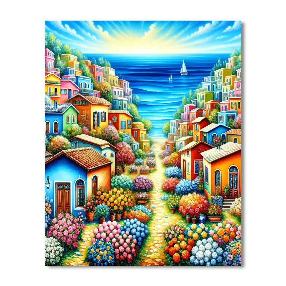 Sunny Coastal Village Paint By Number