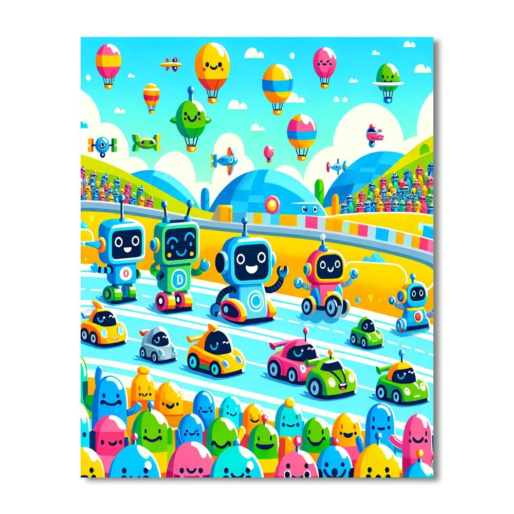 Exciting Robot Race Paint By Numbers