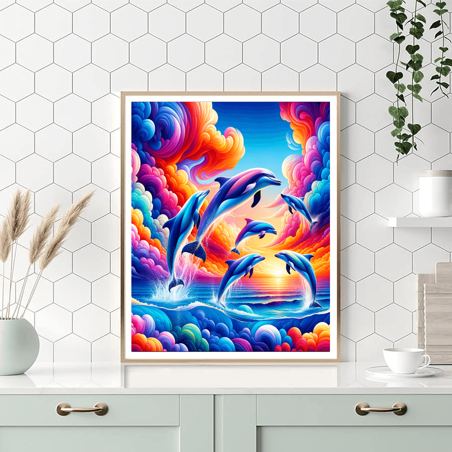 Dancing Dolphins At Sunset Numbered Painting Kits