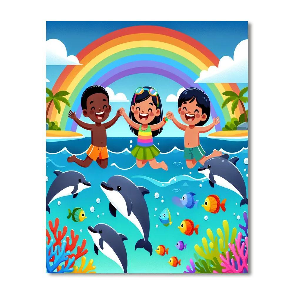 Rainbow Dolphin Bay Painting By Numbers Kit